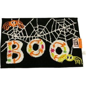 Halloween Midnight Market Boo Rug 20" X 30" Black & White Cotton Spider Webs Des